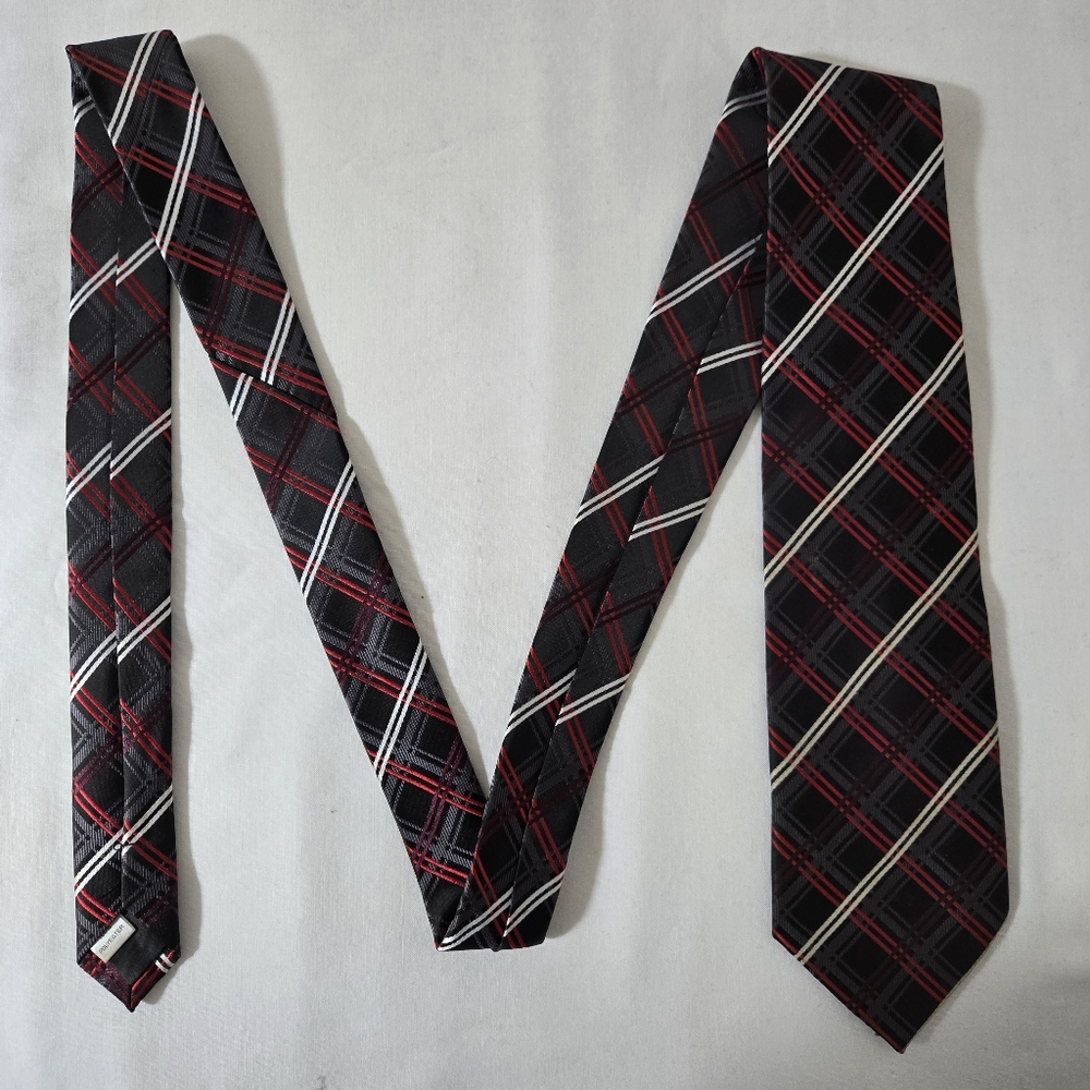 Black Tie With Red, Grey And White Stripe Accents